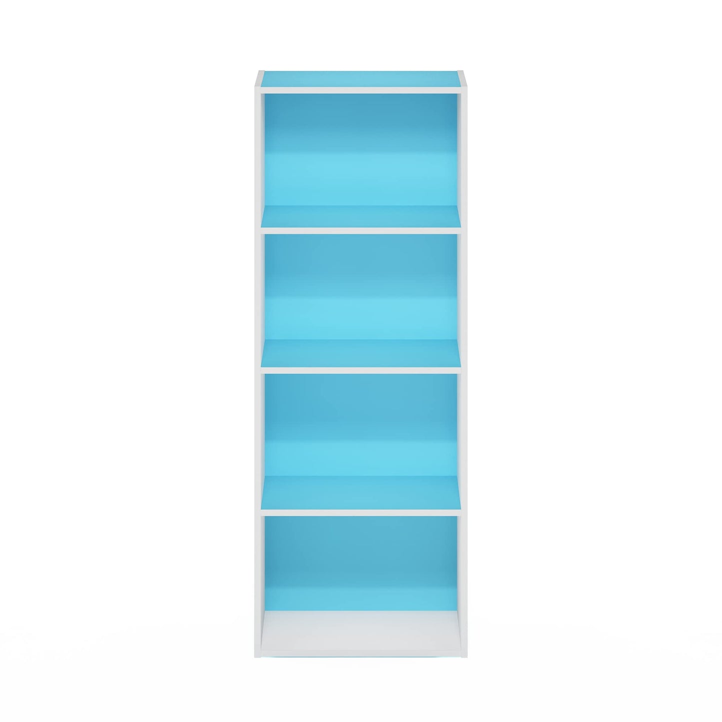 Furinno LUDER Book Shelf, 4-Tier Bookshelf, Bookcase with Open Shelf, 9.3 x 15.6 x 41.7, for Living Room, Bedroom, Home Office, Light Blue/White