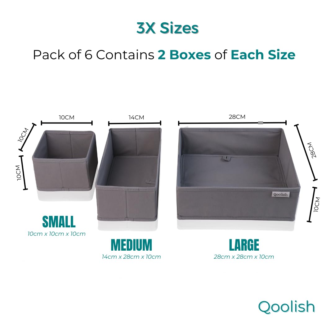 Qoolish Grey Drawer Organiser Set of 6 Sturdy Draw Organizer to sort Your bedroom