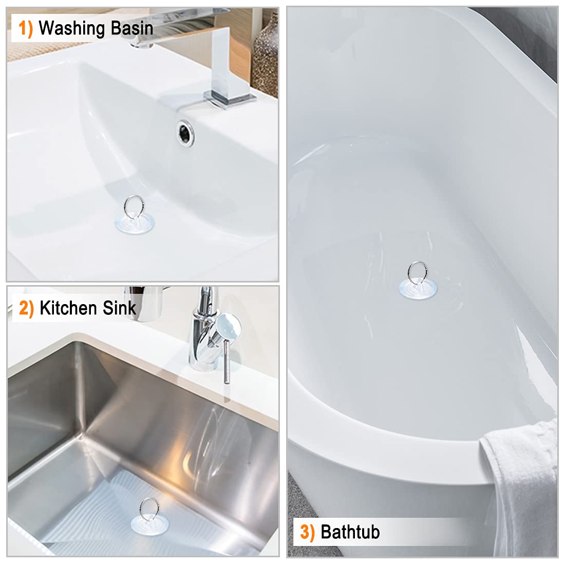 sourcing map Rubber Sink Plug, Drain Stopper Clear Blue Fit 29-32mm with Hanging Ring for Bathtub Kitchen and Bathroom 2 Pcs