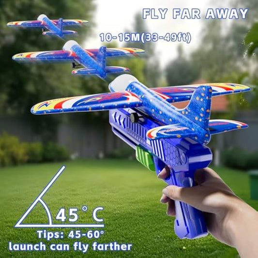 Doloowee 3 Pack Airplane Launcher Toys, 12.6 Inch LED Foam Glider Airplane Catapult, 2 Flight Modes, Outdoor Sports Flying Toys 4 5 6 7 8 9 10 11 12 Years Old Boys Girls Birthday Gifts (Blue)