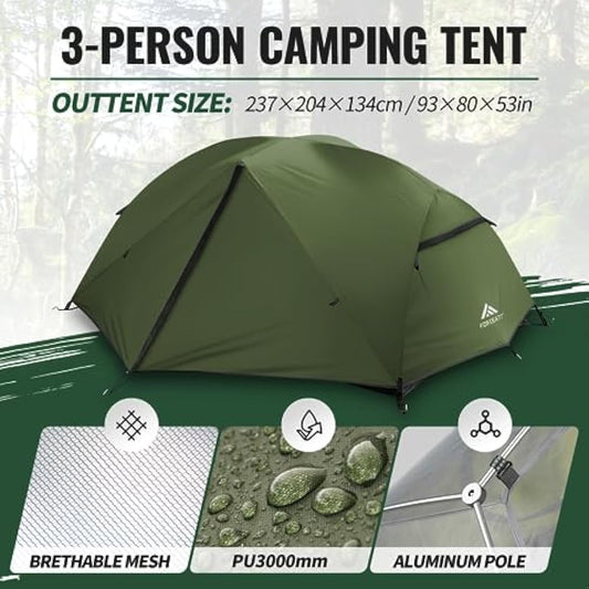 Forceatt Camping Tent,2-3 Man Tent for Outdoor PU3000mm Waterproof Tent Lightweight & Portable easy set up for Hiking Backping Eurohike