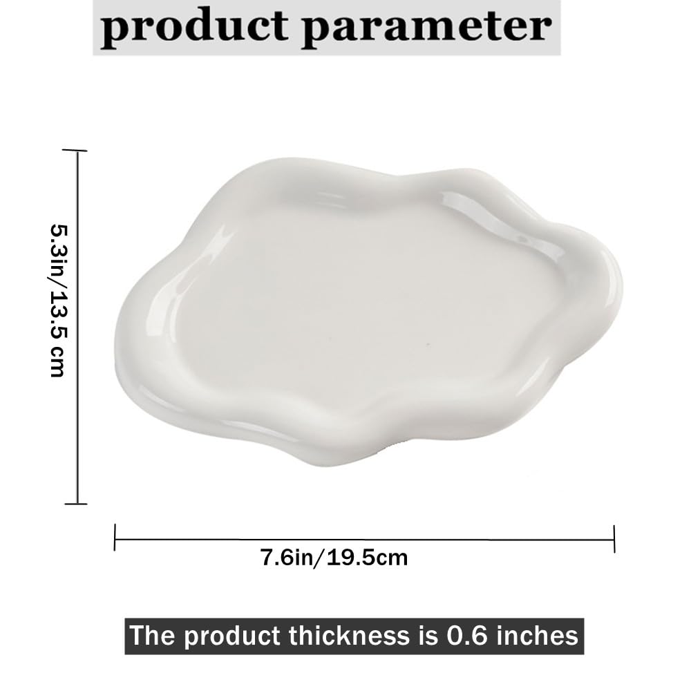 NatureMan Ceramic Jewelry Dish,Jewelry Tray Trinket Dish,Irregular Cloud Shape Decorative Jewelry Plate Holder Room Decor Aesthetic Gift (White)