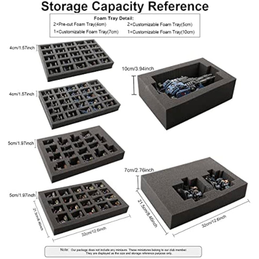 Jucoci Miniatures & Figure Storage Case with Customizable Foam to Carry Various Sizes for WH40K, WH AOS, Xwing, Infinite, and DND Miniatures(Compatible with Infanties and Large Units