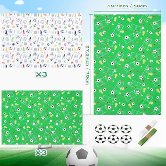 Bonkee Wrapping Paper Football Boys Men Birthday Wrapping Paper Sheets with Sport Soccer Green White Mixed Design,Birthday Gift Wrap Paper Set for Present,Ribbon Tags(6 Sheets)
