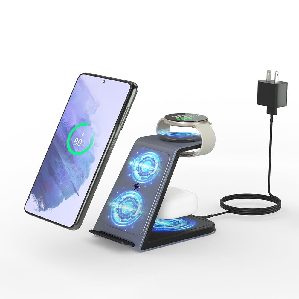 3 in 1 Wireless Charger for Samsung, Wireless Charging Station for Galaxy S25/S24/S23/Z/W Series, Fast Phone Watch Charger for Galaxy Watch 8/8