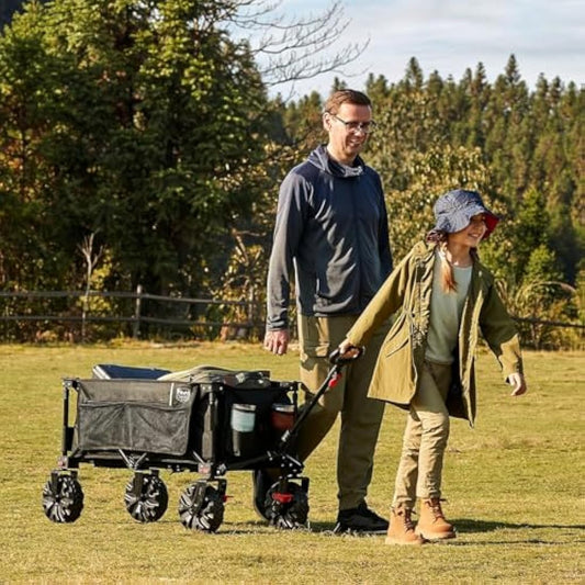 TIMBER RIDGE Festival Trolley on Wheels with Brakes, 200L Folding Camping Beach Trolley with Adjustable Handle & Cover Bag, 100kg Heavy Duty Cart Wagon for Outdoor Garden Picnic