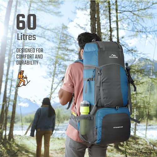 TRAWOC STONEX 60 Ltr Travel Backpack Trekking Rucksack bag for Men & Women Travel Bag Hiking Backback, HK001