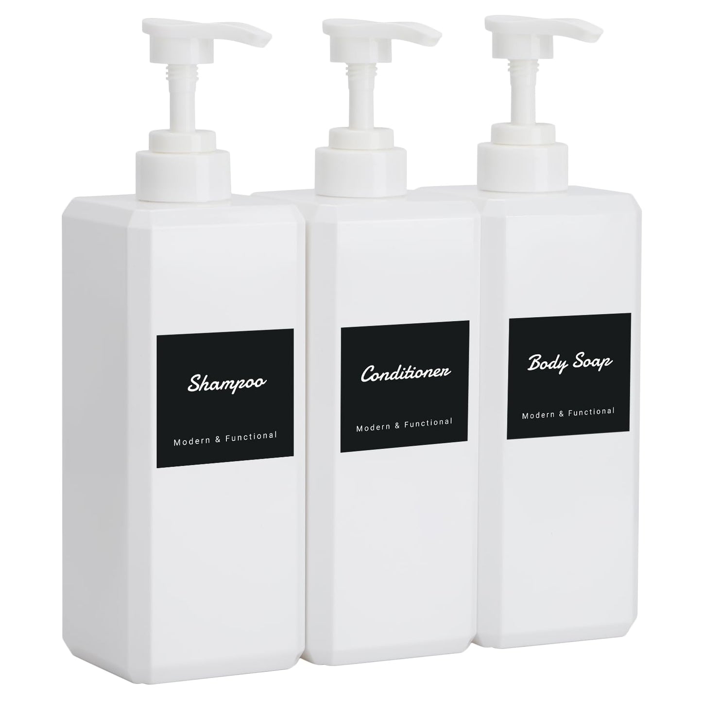 Segus Shower Soap Dispenser, 3 Pieces 800ml Shampoo and Conditioner Bottles, Empty Hand Soap Dispenser, in Plastic, Bathroom Bottles with Labels