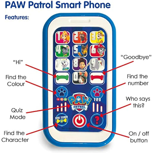 Paw Patrol Toys PAW01 Paw Patrol My First Smart Phone Toy for Kids-Helps Child Development, Recognition, Listening and Motor Skills-Features Fun Interactive Activities, 3+ Years, Blue / White