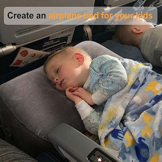 Inflatable Travel Foot Rest | Kids Airplane Bed | Adjustable Height Leg Pillow | Make a Flat Bed for Kids and Toddlers | Great for Airplane, Train, car(Grey, 2 Pack)