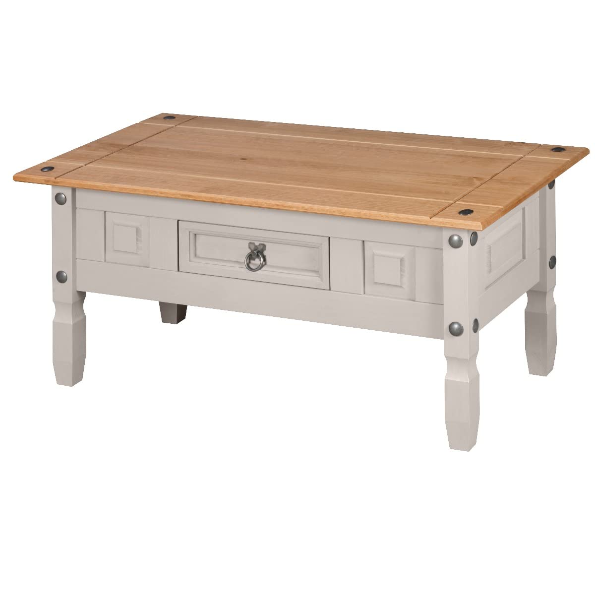 Corona Coffee Table Grey 1 Drawer Mexican Waxed Pine, Solid Wood Occasional