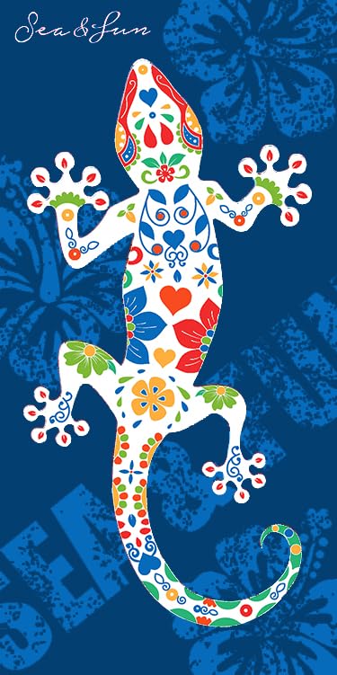 Miracle Home. Microfibre Towel Lizard Menorca Blue, 100% Polyester, 95 x 175 cm. 15551