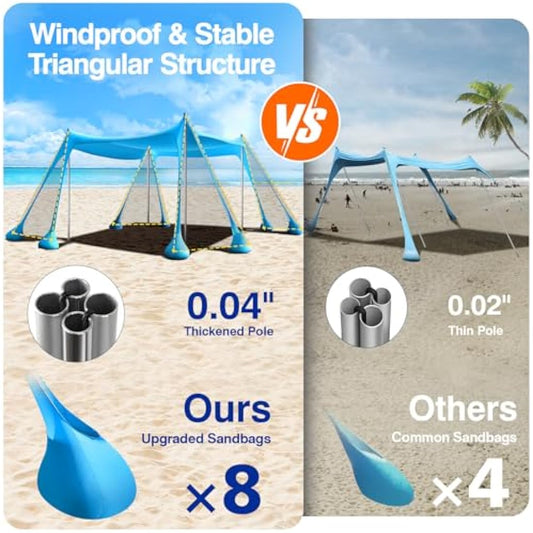 Rhino Valley Beach Tent, 6-8 Person with UV 50+ Sun Protection, Portable Beach Shade Shelter, Large Family Canopy Outdoor Tent for Camping, Fishing, Picnic, Garden