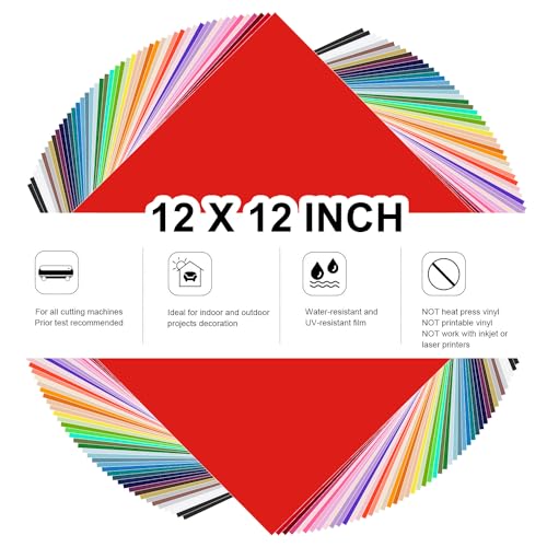 TECKWRAP 50 Pack 12" x 12" Permanent Adhesive Vinyl Sheets 48 Assorted Colors (Glossy & Matte) with 2 Transfer Tape for DIY Crafting, Decor Sticker Compatible with Cutting Machines