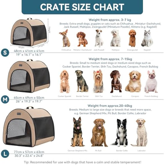 PETSFIT Soft Dog Crate, Cat Travel Carrier- 26.5 Inch Lightweight, Roomy, Easy to Set Up, Portable Pop Up Carrier with Thick Mat, Large Cat Carrier for 2 Cats,Sturdy Soft Sided Dog Crate, Khaki