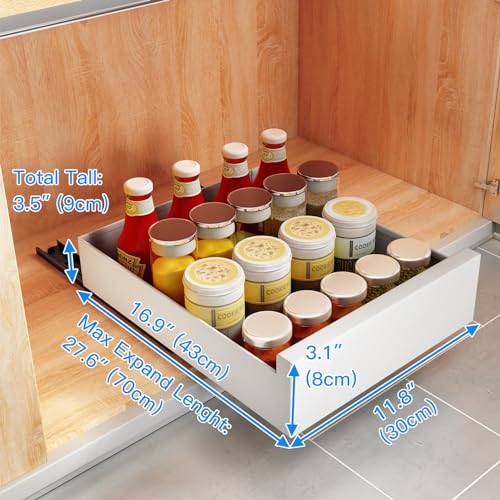 SAYZH Pull Out Cabinet Organizer, Slide Out Drawer Storage Shelves for Kitchen Cupboard, Roll-Out Extendable Sliding Drawer, (30 CM W x 43 CM D x 9CM