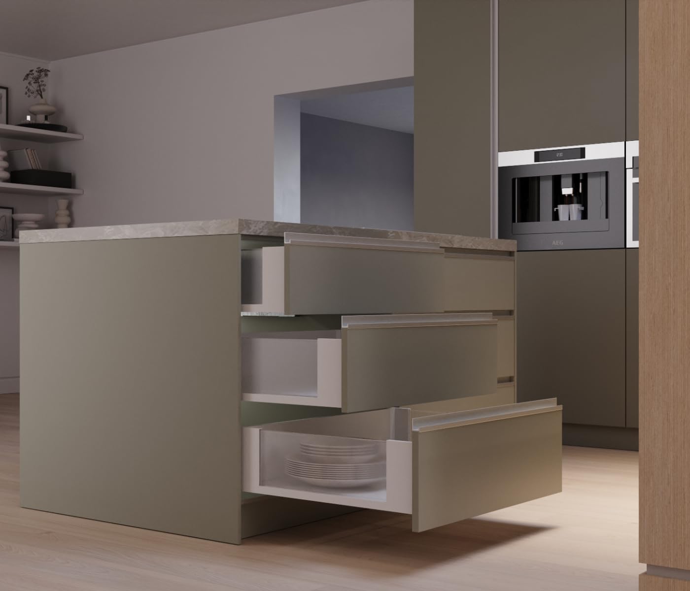 GTV - AXIS PRO Drawer System | Drawer with Glass Sides | Drawer System | Height 116 mm Length 550 mm | White with Milky Glass