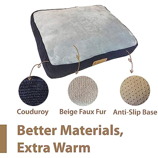 Ellie-Bo XL Dog Bed for 42-inch Dog Cage/Crate - Blue Corduroy/Grey FauxFur