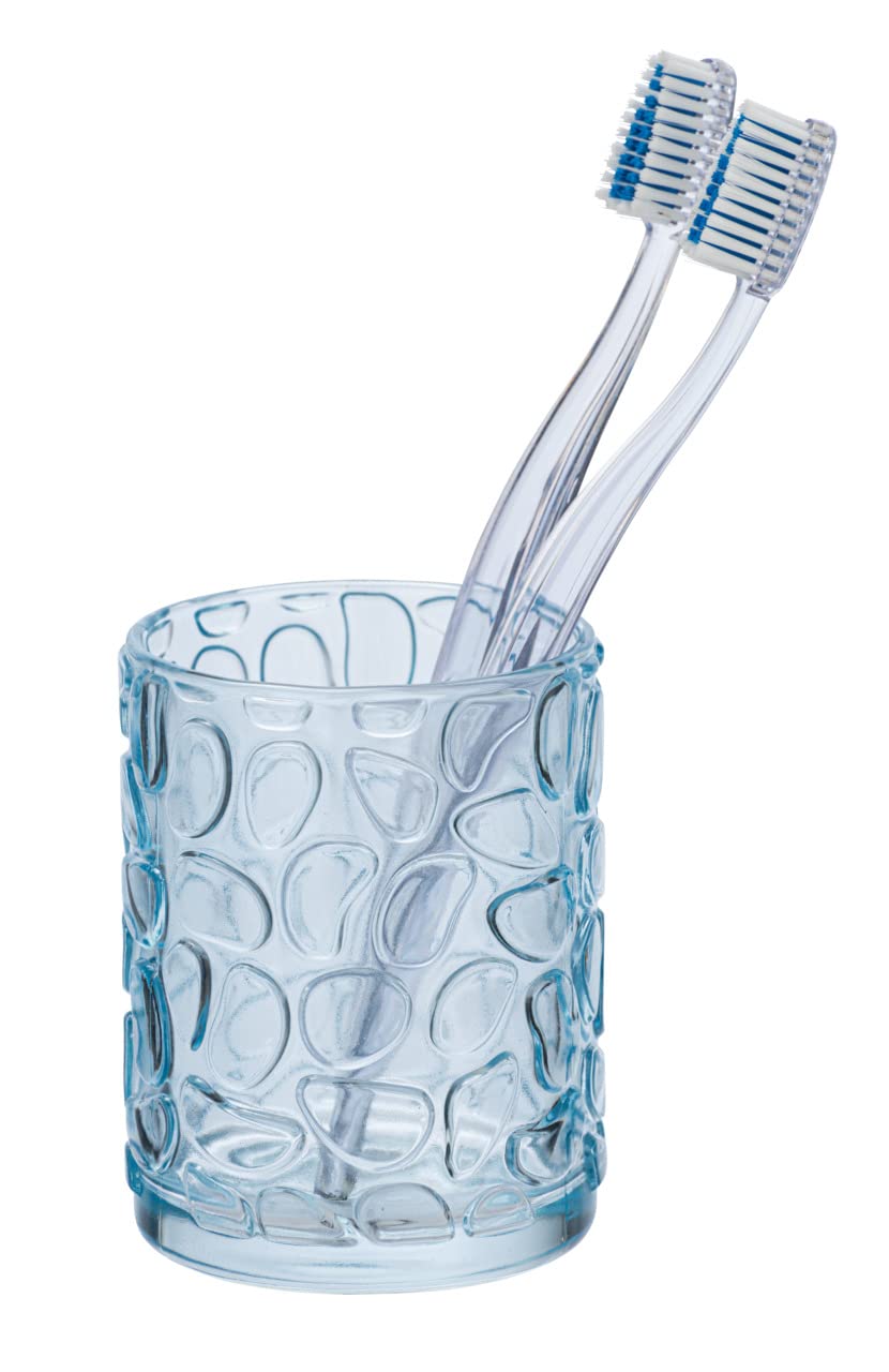 WENKO Cup Vetro Blue Round Holder for Toothbrush and Toothpaste, 7.5 x 10 x 7.5 cm