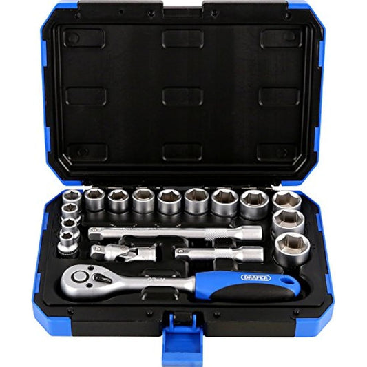 Draper Expert 18 Piece Metric Socket Set | Ratchet Tool and Case | 3/8" Square Drive | HI-TORQ MM/AF Sockets | DIY Home Professional and Car Kit |Hand Tools | 16359