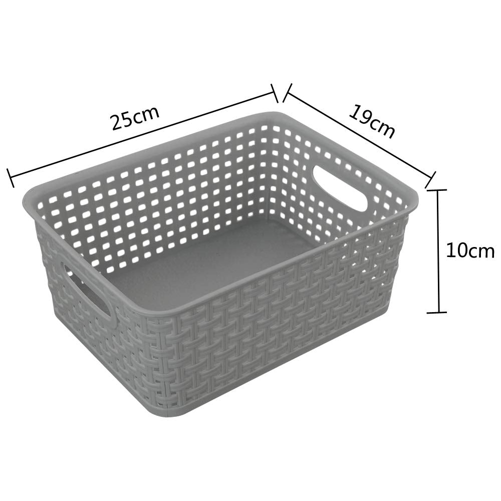 Cadineer 6-pack Plastic Grey Rattan Storage Basket Small Weave Basket Box