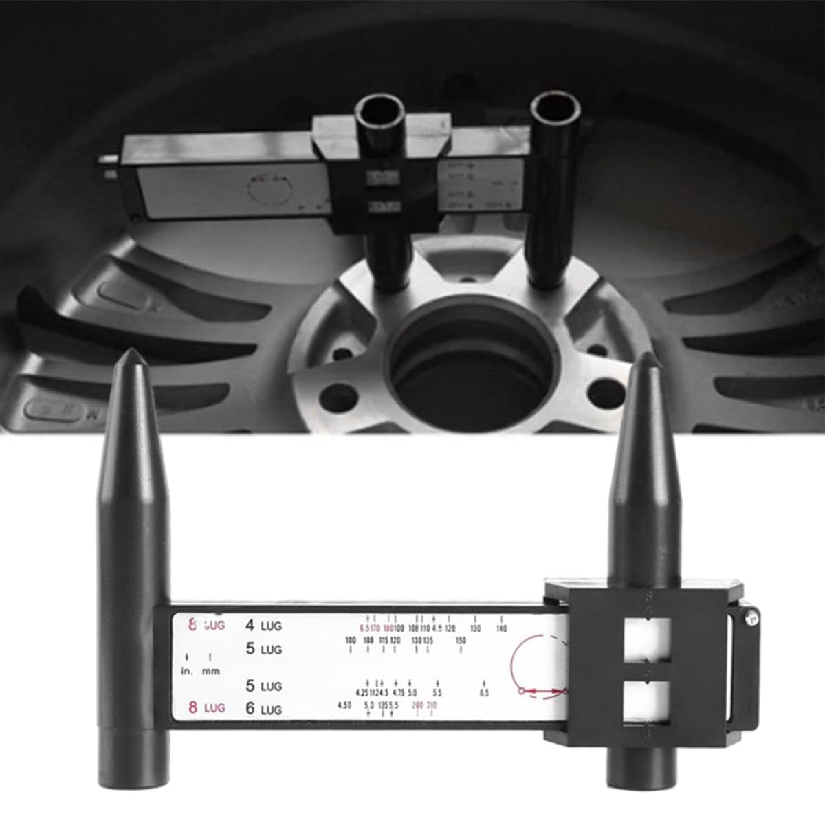 VOANZO Car Wheel Rim Ruler,Wheel Measuring Tool Bolt Pattern Measuring Tool,Wheel Rim Gauge,Car Pattern Sliding Measuring Tool PCD Ruler for 4 5 6 8