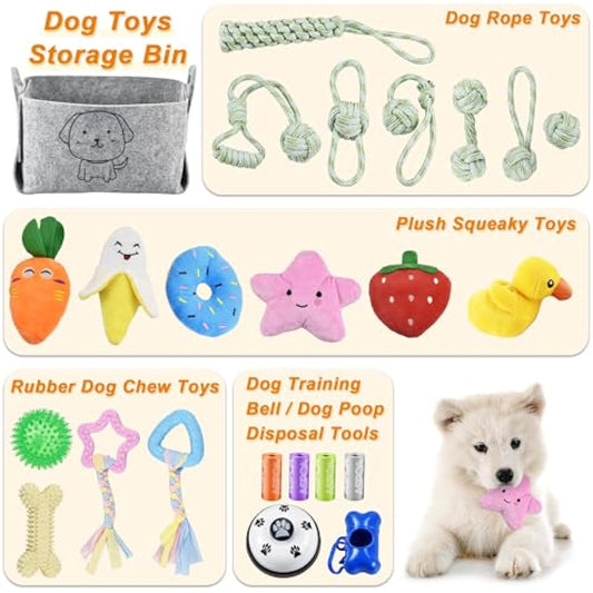 Ousiya 24 Pack Puppy Toys Set with Storage Box - Small Dog Teething Toys for Playing and Training