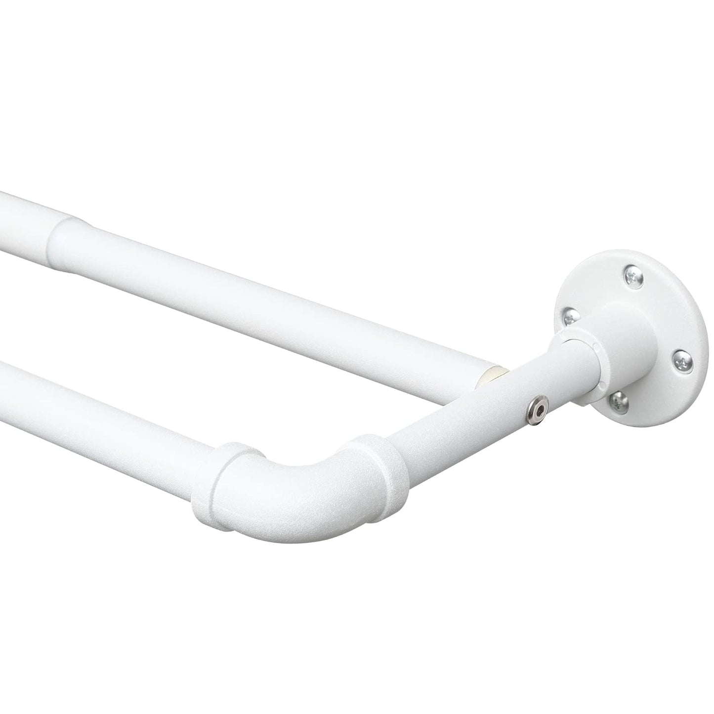 Harrms Industrial Double Curtain Pole, Curtain Poles for Eyelet Curtains, Matt White, 74-163cm, Extendable Metal Curtain Rod Blackout Room Darkening