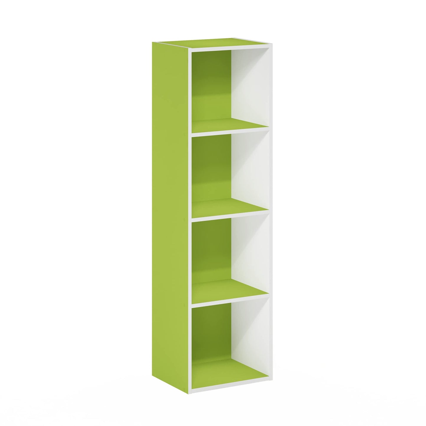Furinno PASIR Book Shelf, 4-Tier Modern Bookshelf, Open Shelves Bookcase 9 x 12 x 42, for Living Room, Bedroom, Home Office, Green/White