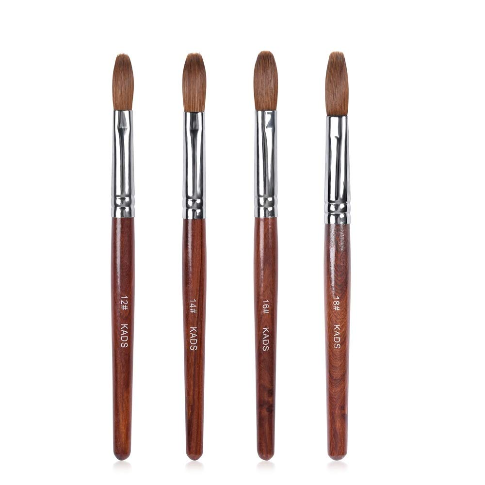 KADS Kolinsky Sable Acrylic Nail Art Brush Red Wood Pen Nail Brush for Nail Art Manicure Tool (Set of 4)