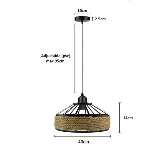LEDSone Vintage Hemp Rope Pendant Light with Hemp Rope arounded Wire Cage Hanging Ceiling Pendant Decorative Light Fixture for Restaurant and Any