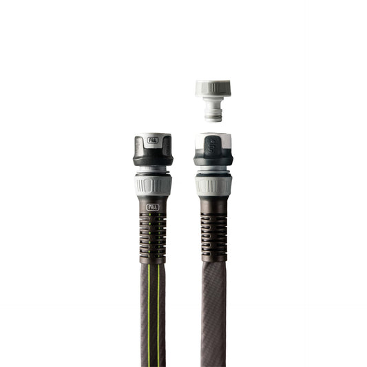 FITT Force 5/8" 30m, Garden Water Hose for Irrigation, Compact, Light and Resistant for Intensive use, with Multi-Jet Gun, Grey with Green Stripes