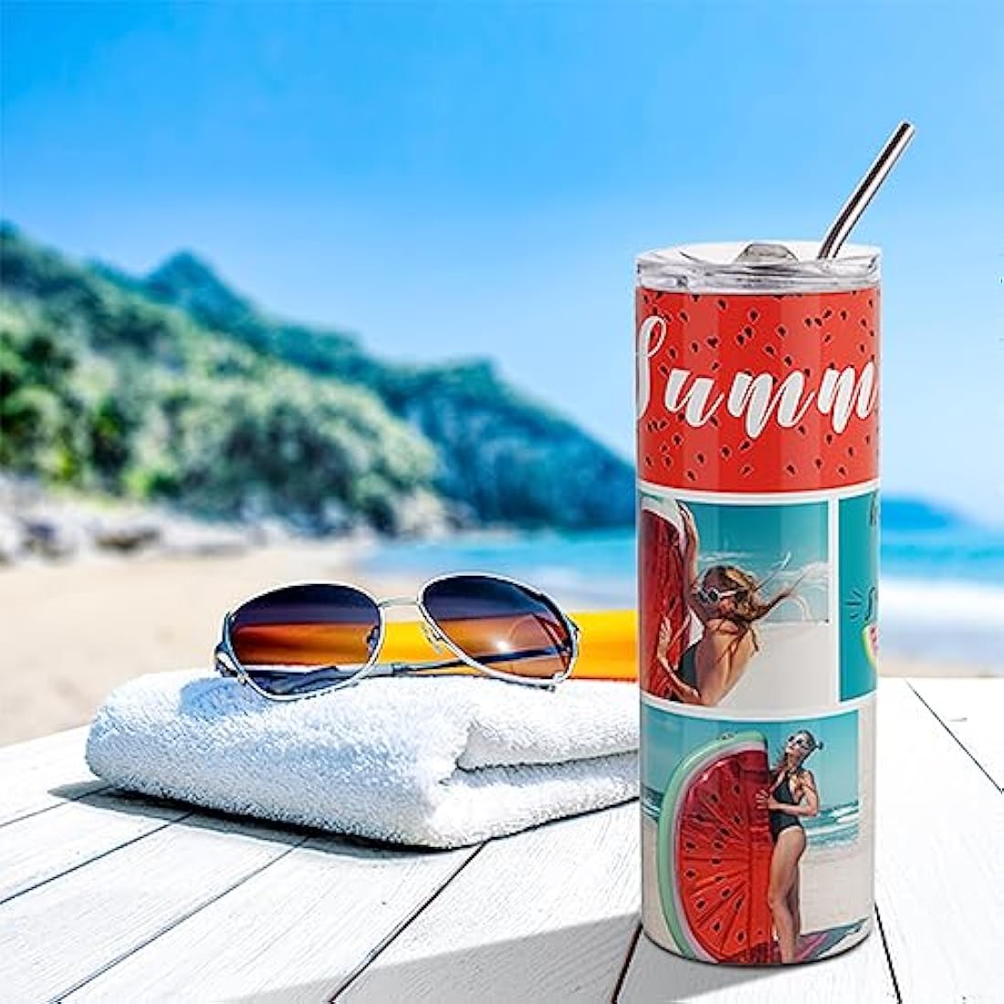 PYD Life Sublimation Blanks Skinny Tumbler White 20 OZ Straight Stainless Steel Tumbler with Metal Straw for Mug Tumbler Heat Press Machine Sublimation Printing 4 Pack