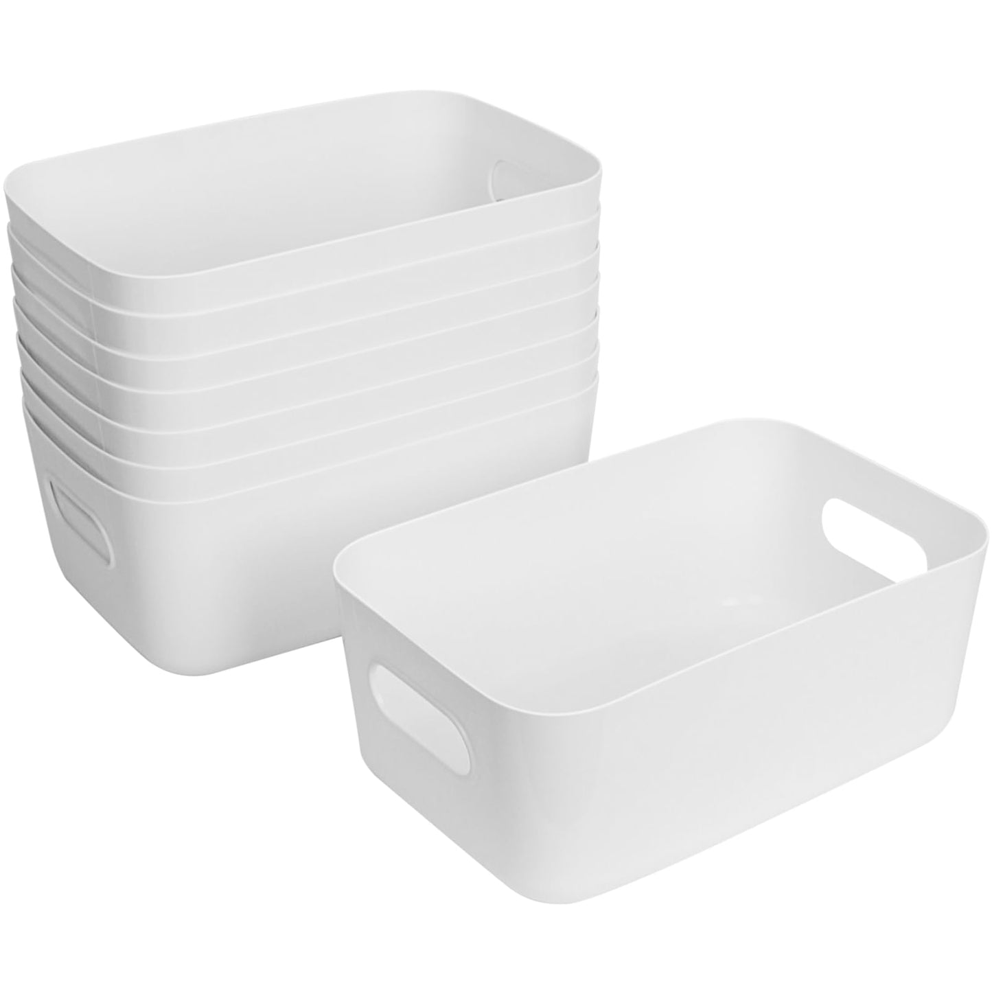 8pcs Plastic Storage Boxes, White Storage Baskets Organiser with Handles