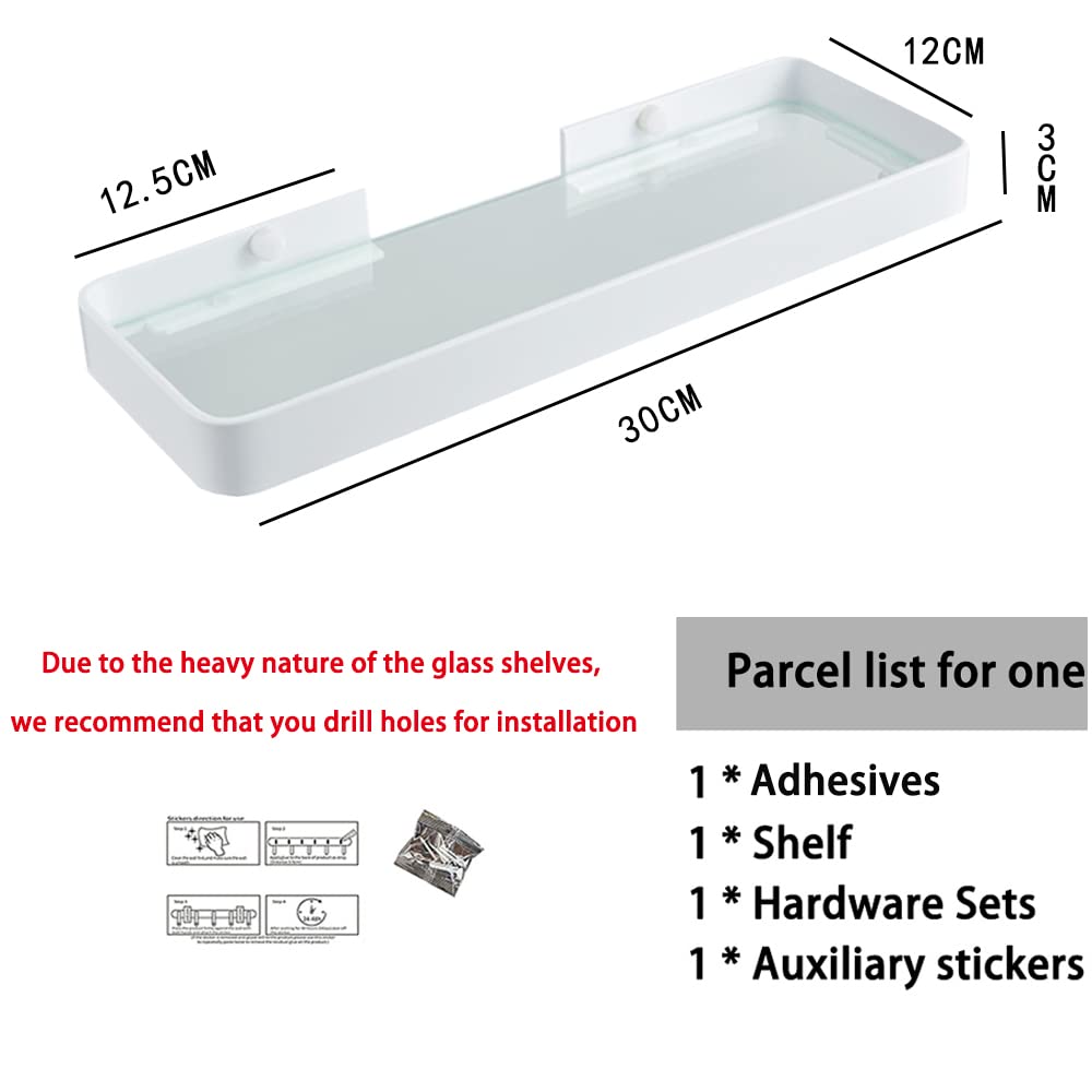 Biutimarden Bathroom Shelf Rectangular No Drilling Wall Mounted Tempered Glass Shower Caddy Space Aluminum Rustproof Storage Organizer for Bathroom