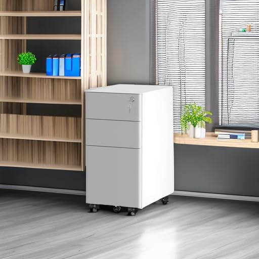 YITAHOME 3-Drawer Metal Filing Cabinet Office Drawers with Keys, Compact Slim Portable File Cabinet