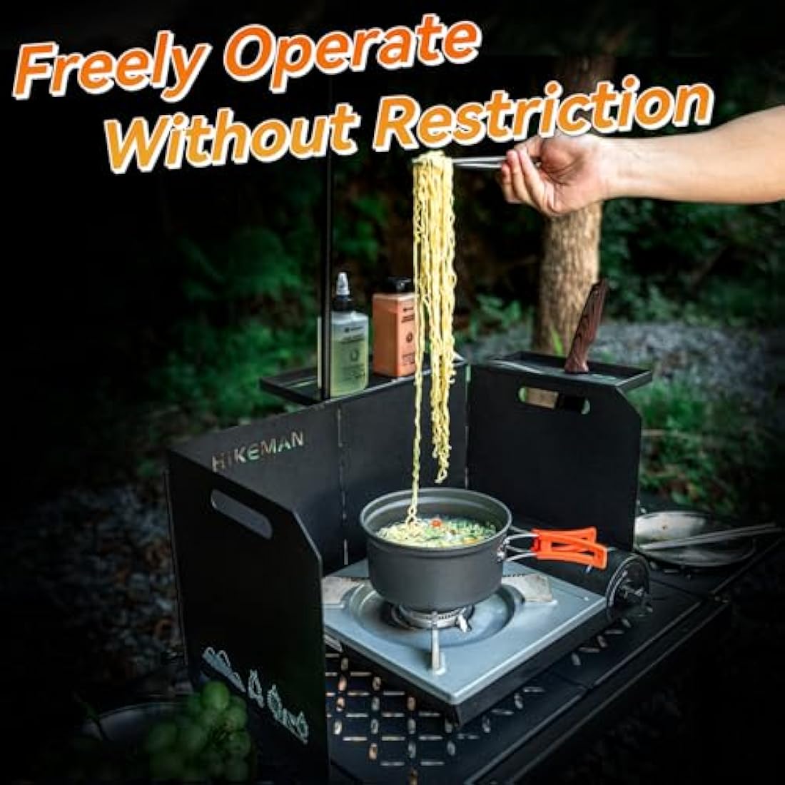 HIKEMAN Camping Stove Windshield - Outdoor Folding Gas Stove Windshield,Portable Cooking Windscreen,Camping Wind Blocker with a Storage Bag for Camping,Hiking,Picnic,Cooking (Black)