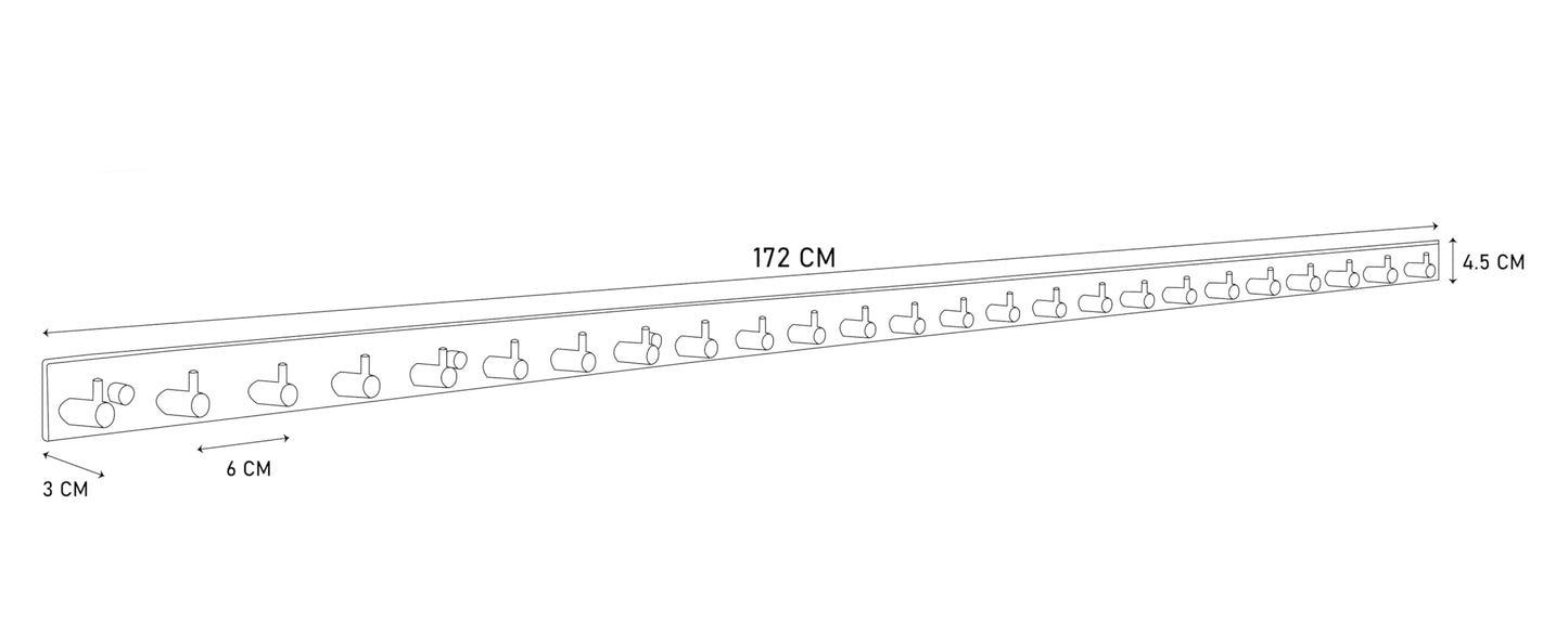 Brute Strength – Stainless Steel wall Coat Rack – Black – 25 Hooks · 172 cm