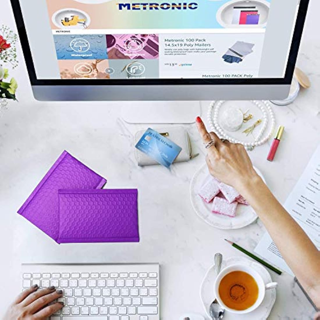 Switory 50pcs 10.2x17.7cm Poly Bubble Mailers 4x7 Inch Padded Envelopes #000 Bubble Lined Poly Mailer Self Seal Purple