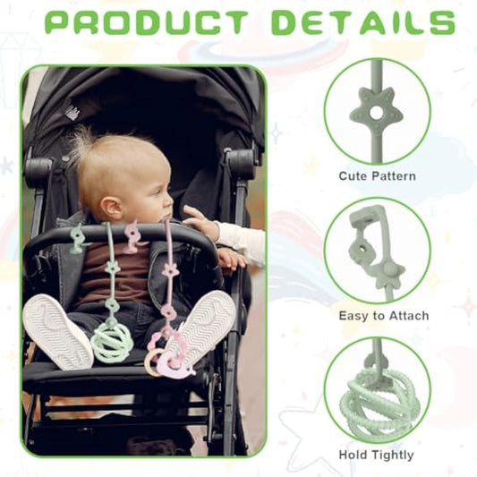 Vicloon Silicone Toy Clip, 4Pcs Toy Safety Straps, Food Grade Silicone Pacifier Clips Sippy Cup Strap, Adjustable Stroller Pacifier Strap Hanging Toys, Baby Toy Anti Drop Chain