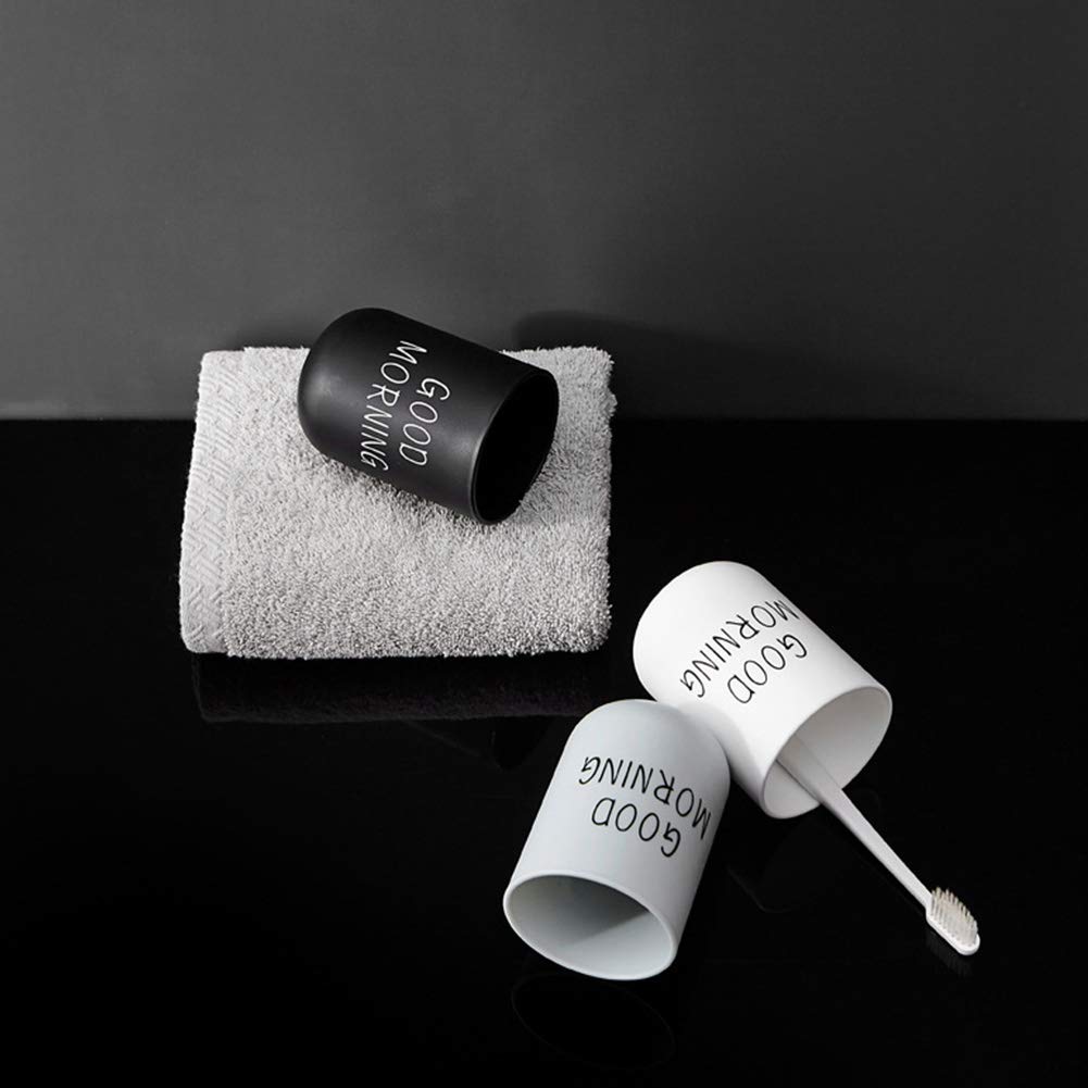 ALEOHALTER Toothbrush Holder, Good Morning Cup Toothbrush Cup, Home Travel Bathroom Washing Toothpaste Holder Plastic Tumbler CupWhite