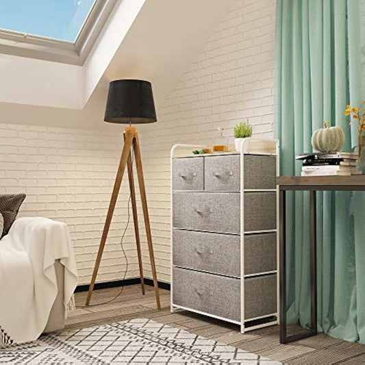 YITAHOME Chest of Drawers, Non-Woven Fabric 5-Drawer Storage Organizer Unit for Bedroom Living Room Closet, Sturdy Steel Frame, Easy Pull Fabric Bins & Wooden Top, Fabric Dresser