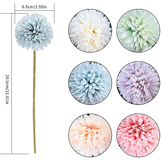 Aoyfuwell 12 Pcs Artificial Hydrangea Bouquets, Decorative Faux Ball Flowers, Silk Fake Chrysanthemum Flowers Plants for Indoor, Outdoor, Garden, Floral Arrangement, Home Decoration - 6 Colors