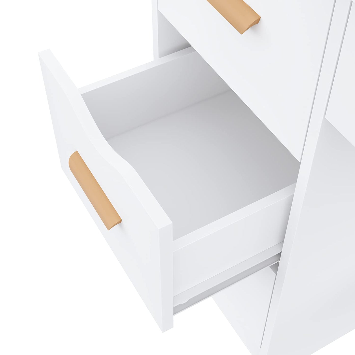 ZANOFIRA Dressing Table with Sliding Mirror, LED Lights with Adjustable Brightness, Makeup Desk with 3 Drawers & 4 Shelves