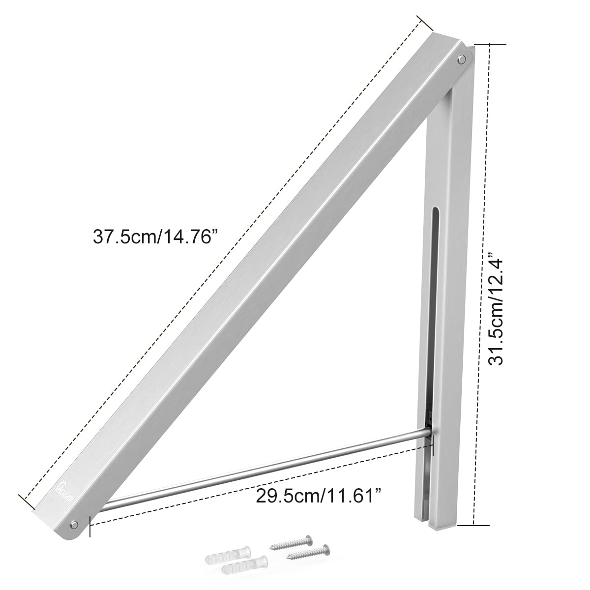 Anjuer Folding Clothes Drying Rack Airer Non-corroding Aluminum Wall Mounted Coat Hanger Rack Space Saving Home Bedroom Storage Suit Hangers Silver