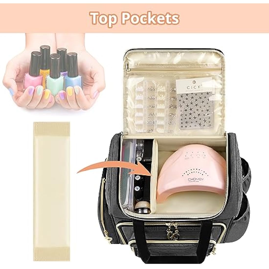 Betoores Nail Polish Organiser, Double Layer Nail Polish Case with 2 Removable Bags Hold 70 Bottles (15ml - 0.5 fl.oz) Nail Varnish Storage Bag for Nail Dryer Manicure Tool, Nail Supplies - Grey