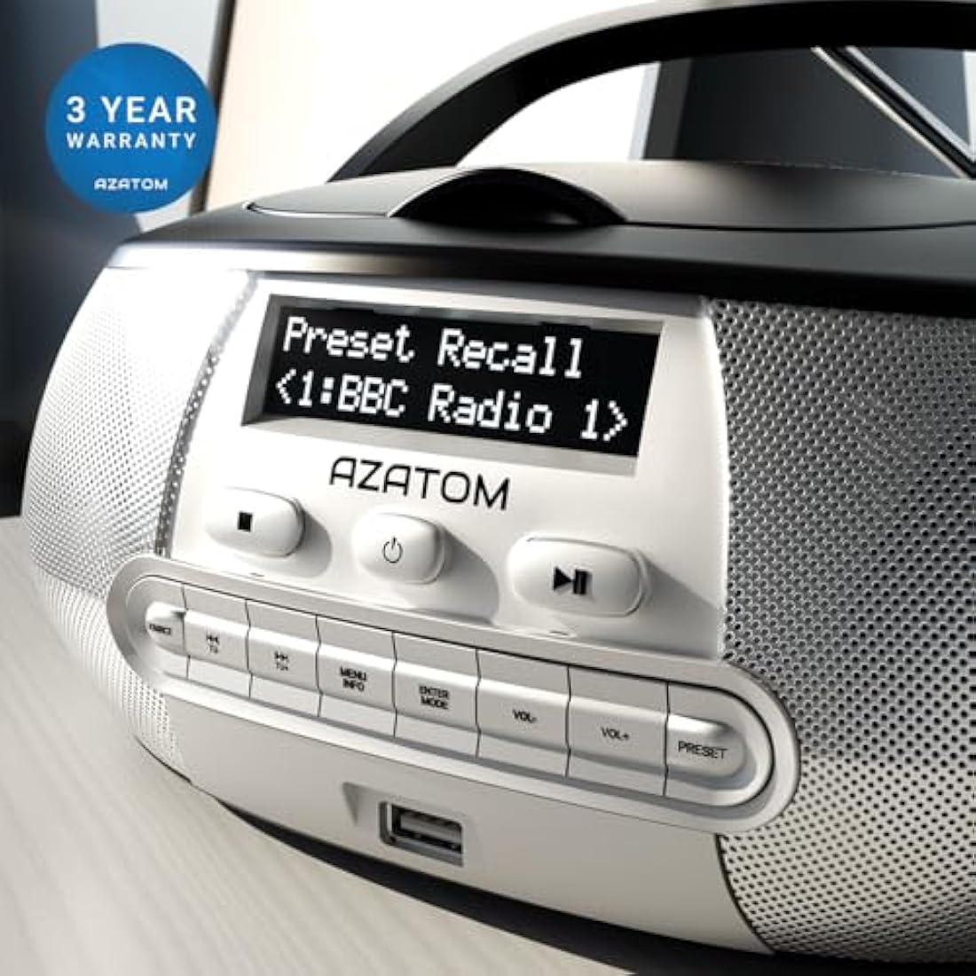 Portable CD Player with DAB/DAB+/FM Digital Radio | Bluetooth & USB MP3 Player | Battery & Mains Powered (6xβCβ) | Dual Alarms & Sleep Timer | Perfect for Home, Office or Outdoors | AZATOM Zenith Z2
