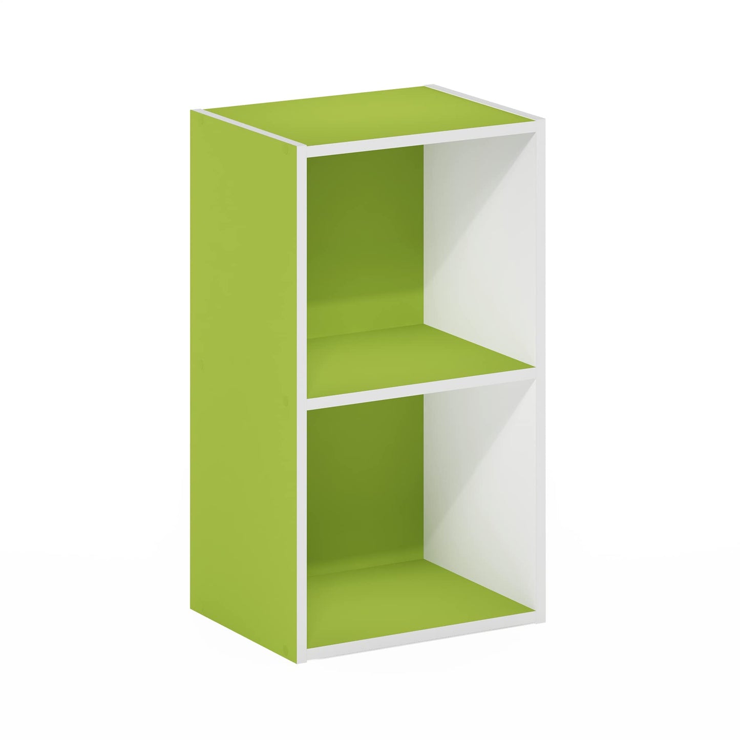 Furinno PASIR Book Shelf, 2-Tier Modern Bookshelf, Open Shelves Bookcase 9 x 12 x 21, for Living Room, Bedroom, Home Office, Green/White