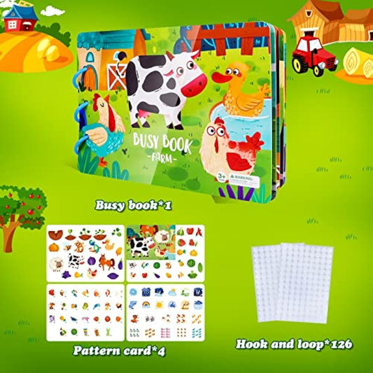 ASTARON Montessori Busy Book for Toddlers 3 4 5 6 Year Olds, Farm Theme Activity Books for 3+ year Olds, Kids Learning Educational Toys Autism Sensory Toys, Birthday Gift for Kids