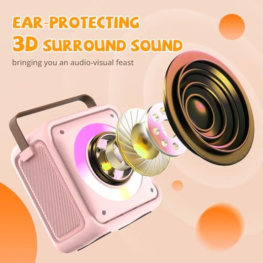 Ankuka Karaoke Toys for Kids & Adults with 1 Microphones, Portable Karaoke Machine with LED Light and Voice Changing Effects, Gifts for Age 3-18 Kids Boys Girls Families Birthday Party Home (Pink)